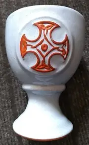 GOBLET - Crochendy Pottery Celtic Cross Light Blue Glaze 12x9cm Handmade Rare
