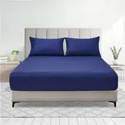 LINENOVA 2000TC Fitted Sheet Pillowcases Set(Queen,Navy)