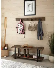 Alaterre Modesto 48in Metal and Reclaimed Wood Storage Coat Hook with Bench