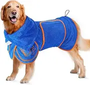 Dog Drying Coat, Microfibre Pet Bathrobe Towel, Absorbent Quick-Drying Puppy Towel in Contrast Colors, Dry Fast Dressing Gown with Adjustable Collar Belly Strap After Bath, Rain, Swim (Blue, S)