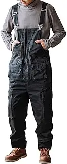 [Rexcyril] Men's Bib Overalls Loose Fit Baggy Casual Workwear Fashion Lightweight Sloppy Coveralls with Cargo Pockets, Black, 34
