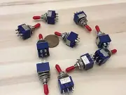 10 x RED Sleeve cap Latching 6 Pin DPDT ON OFF ON Toggle Switch 6A 125VAC B24