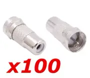100 Pack RCA Female Jack to F-Type Male Plug Coax Adapter Radio Connector RG59/6