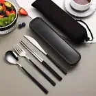 4pcs/Set Gold Silver Tableware Set Chopsticks Spoon Fork Knife Students