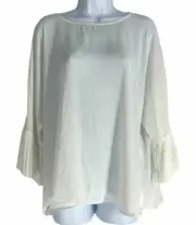 $62 Neiman Marcus Women's White 3/4 Pleated Sleeve Peasant Blouse Size XL