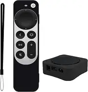 Black Cover Replacement for Apple TV 6th Gen 2021 Remote and TV Box Case, Anti-Lost Lanyard