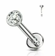 Thin 20G 5/16" 2mm 3mm CZ THREADLESS SNAP PUSH STEEL LABRET RING FLAT BACK STUD