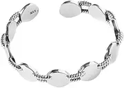 [HEYONA] Women Jewelry 925 Silver Sterling Bracelet Fashion Cuff Bangle Chain Bracelets,Solid Round Hollow Twist Punk Gothic Cuff Bangle Adjustable Open Amulet Bracelet Jewelry (Color : Silver)