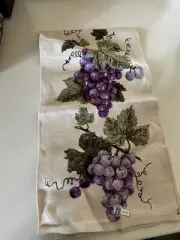 Vintage Linen Kitchen Dish Towel Grapes Leaves Luther Travis
