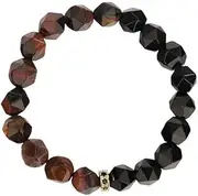 [Generic] Men's Bracelet Beads Healing Faceted Matte Brown Black Bracelets - Elastic Strand Style
