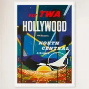 Galrie Hollywood Vintage Travel Poster Retro Art Print of Iconic Hollywood Glamour Art, White Frame, A2 42 x 60cm (16 x 24inch)