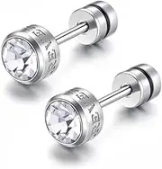 [Generic] [YEENKE]Stud Earrings for Men 5mm/1Pair,Unisex Black Cubic Zirconia Stud Earrings Set for Helix Cartilage Tragus Earlobe Piercing,Tiny CZ Screw on Back Jewelry for Women Girls (Silver)