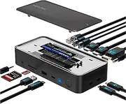 WAVLINK USB C Docking Station 3 Monitors, 13 in 1 USB C Hub with 10Gbps M.2 PCIe/SATA SSD Enclosure, Expands MacBook/Mac Mini (M4/M3/M2/M1), 4K@60Hz HDMI/DP, 100W PD, USB C/USB A, SD/TF, Gigabit RJ45