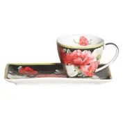 New Poppies on Black Fine China - Cup & Saucer Breakfast Set