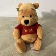 6” WINNIE THE POOH BEAR RED SHIRT PLUSH BEANIE DISNEY STORE Bee On Backside