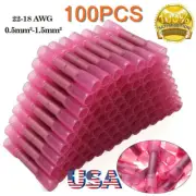 100Pcs 22-16AWG Red Heat Shrink Wire Butt Connectors Splice Terminals Waterproof