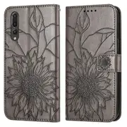 P20 Pro Wallet Case 3 Credit Card Slot ID Card Holder, PU Leather Flip Case - Gray