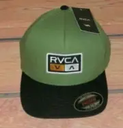 New RVCA Sports Skate SK8 Apparel Olive Green & Black S/M Flex-Fit Hat