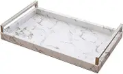Serving Tray Decorative Tray Decorative Tray and Brushed Titanium Stainless Steel Handle Rectangular Coffee Table Tray(C)