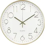 bakbrand Wall Clock 12 Inch Non-Ticking Silent Modern Simple Style Round Decor Clock Gold Stereoscopic Dial Quartz Wall Clocks for Home/Office/School/Living Room/Bedroom/Kitchen