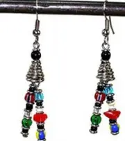 Handmade Beaded Earrings Recycled Silver Plated Wire Kenya Fair Trade