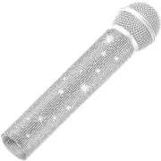 Rhinestones Microphone Sleeve, Crystal Wireless Mic Cover Sleeve, Silver