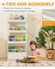 Kids Bookshelf Wall Mounted, 4-Tier Book Shelf Organizer, Tall