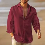 Men's Shirt Summer Shirt Beach Wear Button Up Shirt Casual Shirt Satin Silk Shirt Black Wine Blue Green Long Sleeve Plain Turndown Daily Vacation Clothing Appa