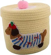Garneck Cute Dog Basket Car Accessory Organizer Dog Food Container Woven Cotton Storage Car Interior Decorative Basket