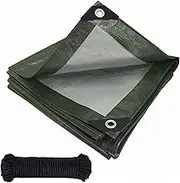 Tarpaulin waterproof heavy duty 120 g/m²,Reinforced Eyelets,Weatherproof Snow Dust UV,for Groundsheet Camping Garden Furniture Pool Building Site Caravan Boat Tarp Cover (Green-silver, 4m x 6m)