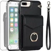Asuwish Phone Case for iPhone 6plus 6splus 6/6s Plus Wallet Cover with Tempered Glass Screen Protector and RFID Ring Card Holder Cell iPhone6 6+ iPhone6s 6s+ i 6P 6a S Six iPhone6splus Women Men Black