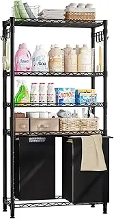 Isyunen Laundry Hamper with 4-Tier Shelves,Laundry Baskets Organizer Hampers,Laundry Sorter with Pull-Out and Removable Laundry Bags,Clothes Basket Organizer for Bathroom,Bedroom,Laundry Room