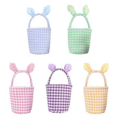Unique Striped Easters Basket with Rabbits Ears For Eggs Hunts Festival Storage