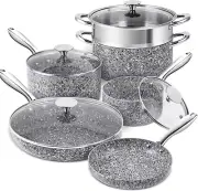 Stone Cookware Set 10 Piece, Ultra Nonstick Pots and Pans Set With