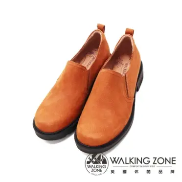 【WALKING ZONE】真皮素面鬆緊低跟鞋 女鞋(黑)