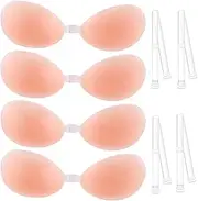 [Feimvbe] 4 Pack Adhesive Bra Invisible Strapless Backless Bra Sticky Push up Silicone Bra for Women