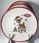 4 Salad Plates Rudolph The Red Nosed Reindeer 8.25” Christmas Red Border New
