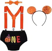 [IBTOM CASTLE] Baby Boys Cake Smash Outfits Wild One Crown for 1st 2nd Birthday Party 4PCS Shorts Bowtie Suspenders Headbands Clothes