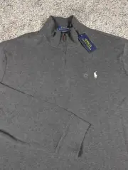 Polo Ralph Lauren Pullover Mens 2XL Gray Estate Rib Quarter Zip Sweater NEW