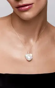 [Mateo] 14K Yellow Gold Diamond, Baroque Pearl Pendant Necklace