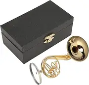 Brass Miniature Horn Replica, Handcrafted Desk Decor with Weighted Marble Base, Musical Instrument Collectible for Office Home Studio Travel Keepsakes
