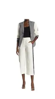 ⭐️⭐️RACHEL ROY - WHITE LACE BLACK SIDE STRIPE TUXEDO STYLE PANTS CROPPED - NWT