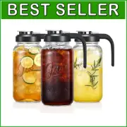 Set of 3 Durable 2 Quart Glass Pitchers with Filter Lid - Leak-Proof Versatility