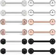 [Lcolyoli] 12-16Pcs 16G 14G Surgical Steel Tongue Ring Nipple Shield Barbell Ring Bar Nipplerings Body Piercing Jewelry for Women Men
