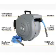 Hi-Qual Retractable Air / Water Hose Reel 1/2” X 20mt