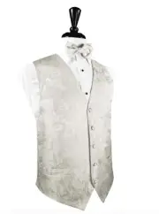 Ivory Silk Paisley Tuxedo Vest and Tie