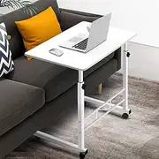 Artiss Laptop Table, Adjustable Stand Desk Desktop Computer Standing Study Desks Bed Side Tables Home Office Travel Studio Furniture, Portable 360° Rotating Lockable Caster Wheels White
