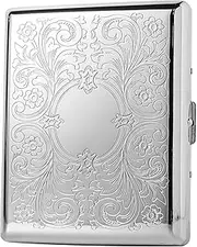 [EYIDADAE] Metal Carry Cigarette Case, Double Sided Spring Clip,Holds 10 100mm Cigarettes (Pattern Silver)