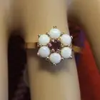 9 ct GOLD new rose gold victorian style opal & ruby ring