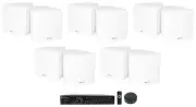 Rockville Commercial Bluetooth Amp+Wifi Receiver+(10) 3.5" White Cube Speakers